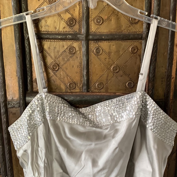 Express Silk top Sz. M in silver w/sequin detail - Picture 2 of 9